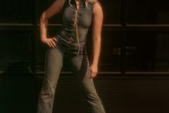 Ally is wearing a 90's (70's inspired) tie-up denim jumpsuit with belt.
