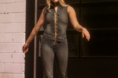 Ally is wearing a 90's (70's inspired) tie-up denim jumpsuit with belt.