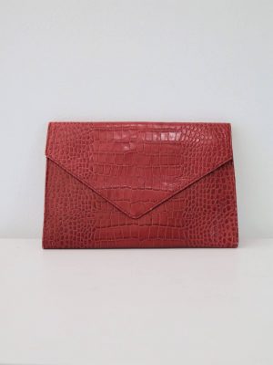 90's-00's "Danier" Red Snake Print Envelope Bag / Clutch 