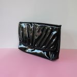 80's Black Patent leather Evening Bag/ Clutch with Ruffle Detail