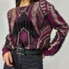 80's-90's Bold Print Pullover Sweater with Maroon and Gold tones