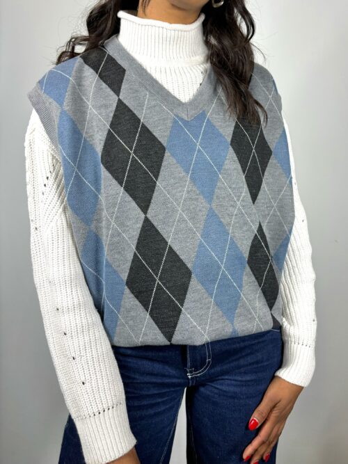 00's Blue and Grey Argyle Sweater Vest