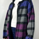 80's Plaid Knit Cardigan with Purple and Indigo Tones